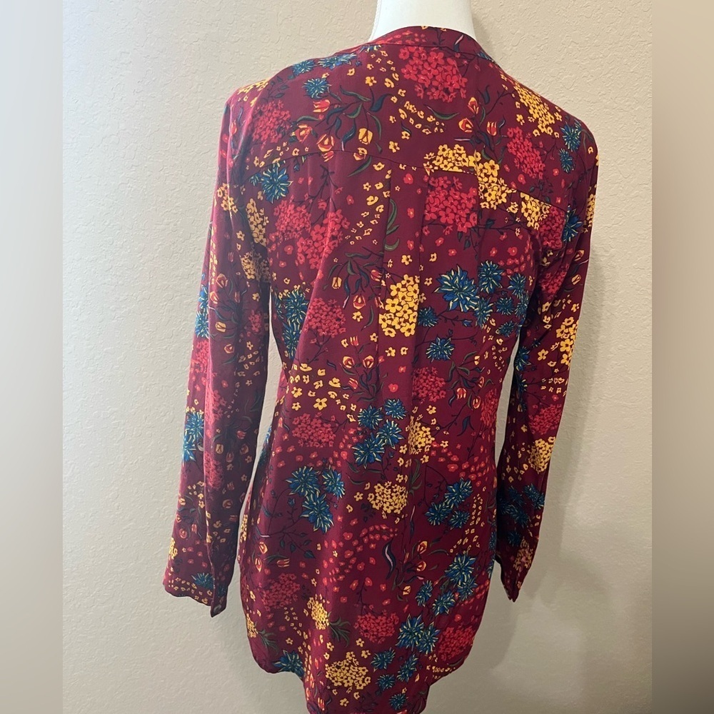 Anthropologie Maeve Red Floral Viscose Button Printed Pintucked Blouse Sz S - Picture 4 of 8
